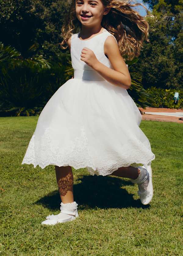 Abel & lula - Vestito ricamato con tulle e cinta con fiocco dietro