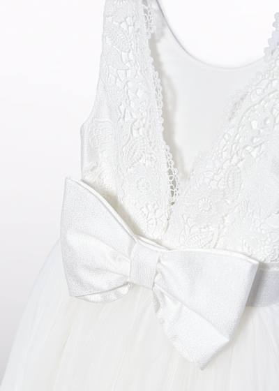Abel & lula - Vestito ricamato con tulle e cinta con fiocco dietro